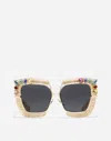 Dolce & Gabbana Rafia Fiori Embellished Sunglasses In Gold