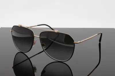 Pre-owned Dolce & Gabbana Sunglasses Unisex Aviator Dg2190 12968g Matte Black Gold 59mm In Gray