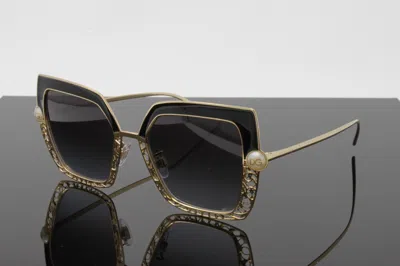 Pre-owned Dolce & Gabbana Sunglasses Women's Butterfly Dg2251h 13348g Gold Black 51mm In Gray