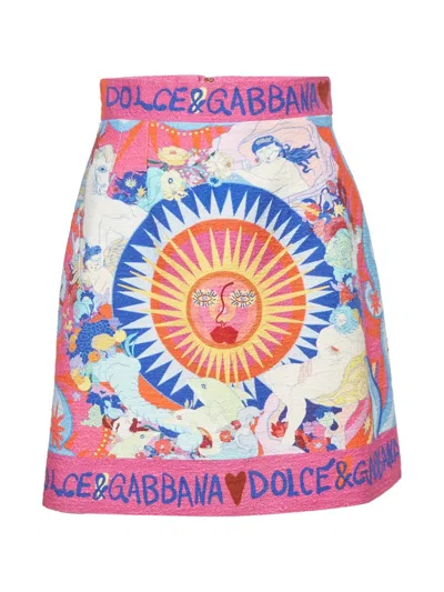 Pre-owned Dolce & Gabbana Sun-print Textured Skirt In Pink