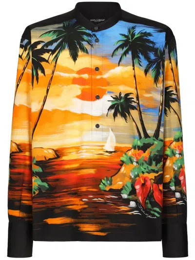 Dolce & Gabbana Hawaiian Print Mini Collar Shirt For Men In Multi