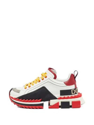 Pre-owned Dolce & Gabbana Super King Leather Sneakers In White