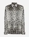 Dolce & Gabbana Grey Shirt With Leopard Print All-over And Logo Lettering In Print