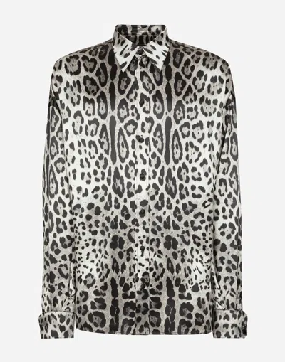 DOLCE & GABBANA SUPER-OVERSIZE LEOPARD-PRINT SILK SHIRT