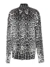 Dolce & Gabbana Grey Shirt With Leopard Print All-over And Logo Lettering In Animal Print