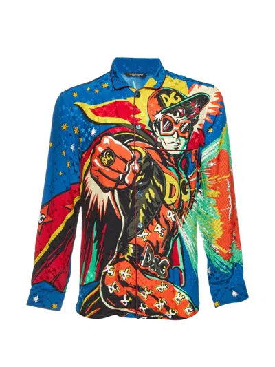 Pre-owned Dolce & Gabbana Superhero Print Pajama Shirt In Blue