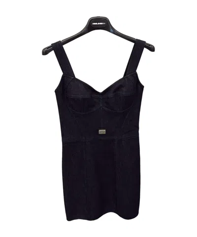 DOLCE & GABBANA DOLCE  GABBANA LOGO PLAQUE MINI DENIM DRESS