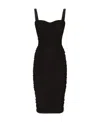 Dolce & Gabbana Ruched Stretch Cotton-blend Tulle Midi Dress In Black
