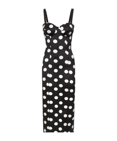 Dolce & Gabbana Polka Dot-print Satin Dress In Black