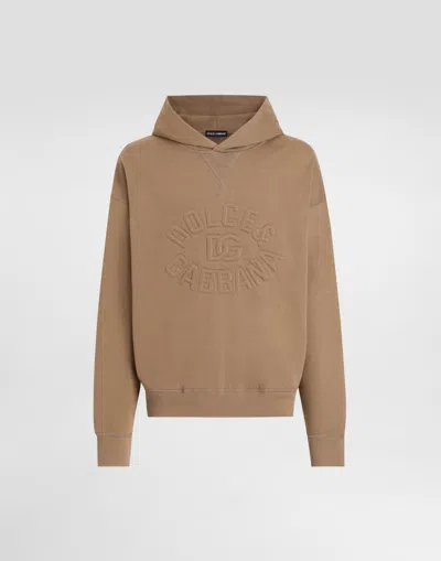 Dolce & Gabbana Cotton Hoodie With Logo In Marron