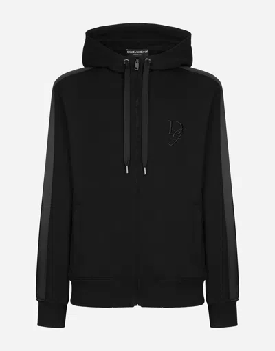 Dolce & Gabbana Cotton Jersey Hoodie With Dg Embroidery In Noir