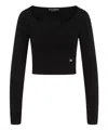 Dolce & Gabbana Black Ribbed Mini Cropped Top In Black