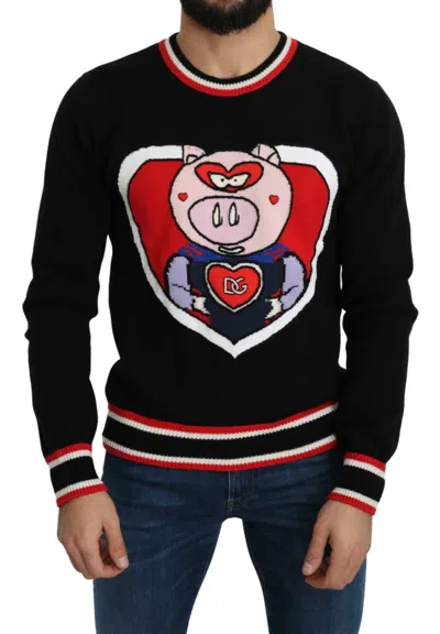 Pre-owned Dolce & Gabbana Sweater Black Cashmere Pig Of The Year Pullover It48/us38/m
