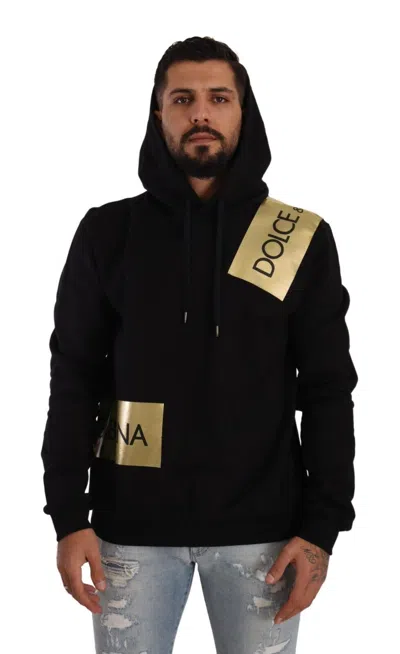 Pre-owned Dolce & Gabbana Sweater Black Gold Hooded Cotton Mens Pullover It44 / Us34 / Xs