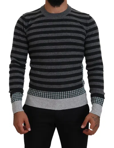 Pre-owned Dolce & Gabbana Sweater Black Gray Wool Logo Pullover It48 / Us38 / M Rrp $600