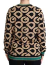 Dolce & Gabbana Multicolor Dg Mania Wool Crewneck Pullover Sweater In Brown