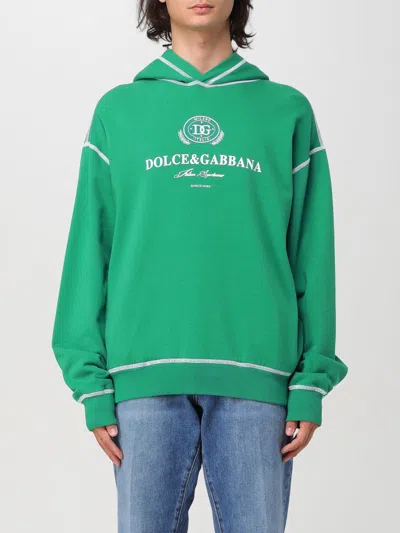 Dolce & Gabbana Green Printed-logo Hoodie In Verdeoscur