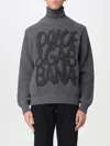 Dolce & Gabbana Ribbed Texture Wool Turtleneck Sweater In Gray