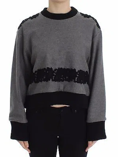 Pre-owned Dolce & Gabbana Sweater Gray Black Lace Wool Cashmere It44 /us10 / L Rrp $1800
