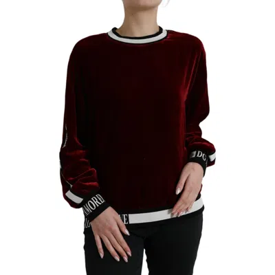 Pre-owned Dolce & Gabbana Sweater Pullover Bordeaux Velvet Round Neck It40/us6/s 1500usd In Red