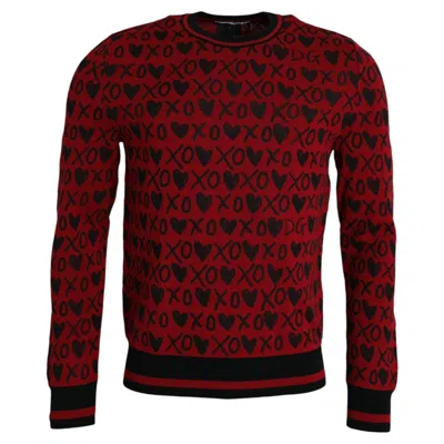 Pre-owned Dolce & Gabbana Sweater Red Black Xoxo Crew Neck Pullover It52/us42/xl 1350usd