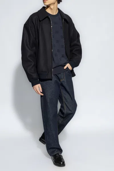 Dolce & Gabbana Silk Round-neck Sweater In Navy Blue