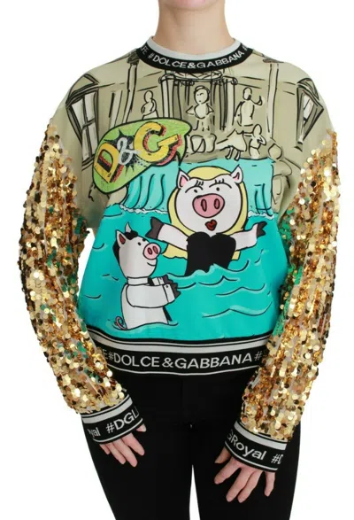 Pre-owned Dolce & Gabbana Sweater Year Of The Pig Sequined Top It38 / Us4 / S Rrp $1480 In Multicolor