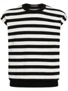 Dolce & Gabbana Black And White Sleeveless Top With Round Neck And All-over Strpied Motif In Cotton Woman In Animal Print