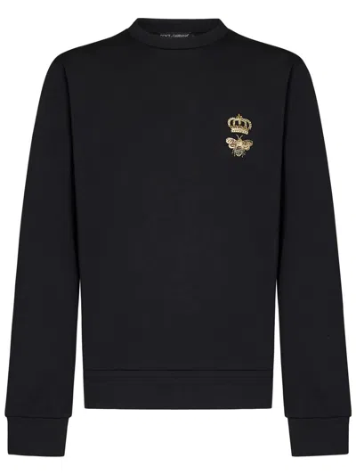 Dolce & Gabbana Cotton Jersey Sweatshirt With Embroidery In Black