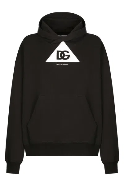 Dolce & Gabbana Hoodie With Dg Logo Print In Black