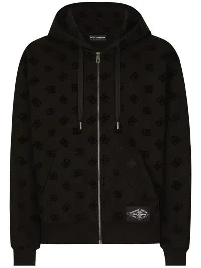 Dolce & Gabbana All-over-debossed Logo Hoodie In Black