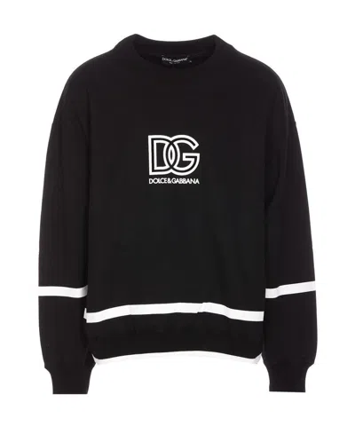 Dolce & Gabbana Logo Cotton Jersey Crewneck Sweatshirt In Black