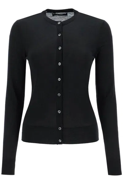 Dolce & Gabbana Cashmere And Silk Crew Neck Cardigan In Black