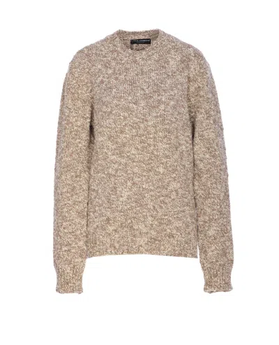 Dolce & Gabbana Textured Knit Crewneck Sweater Long Sleeves In Brown