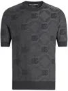 Dolce & Gabbana Silk Crewneck Sweater With Jacquard Logo In Grey