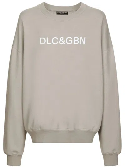 Dolce & Gabbana Round-neck Sweatshirt With Dolce&gabbana Logo Print In Grey