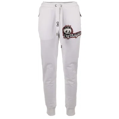 Pre-owned Dolce & Gabbana Sweatpants Jogger Trousers Dg Royals Panda Stickers White 11284