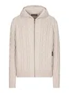 Dolce & Gabbana Cashmere And Wool Zip-up Hoodie With Dg Patch In Beige