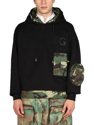 Dolce & Gabbana Black Cotton Camouflage Sweatshirt In Nero