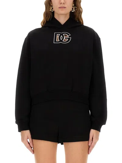 Dolce & Gabbana Cotton Sweatshirt With Dg Embroidery In Black