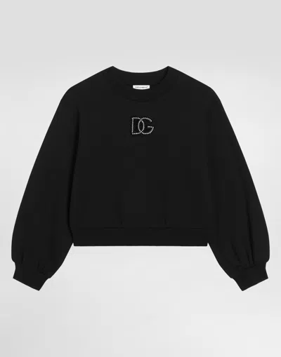Dolce & Gabbana Kids' Logo-rhinestone Sweatshirt In Black