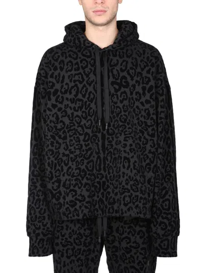 Dolce & Gabbana Sweatshirt With Leopard Print In Black