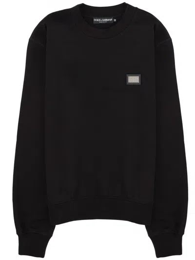 Dolce & Gabbana Men Sweatshirt With Logo Patch In Black