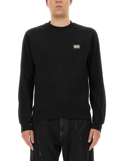 DOLCE & GABBANA SWEATSHIRT WITH LOGO PLAQUE