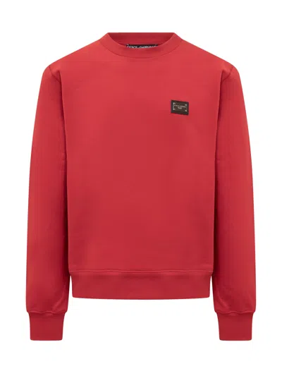 Dolce & Gabbana Dg Essentials Jersey Sweatshirt In Rosso Brillante