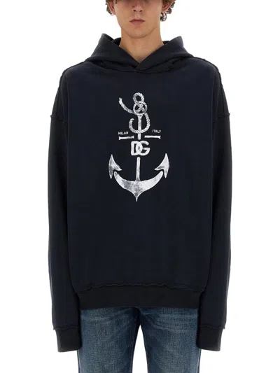 DOLCE & GABBANA DOLCE & GABBANA SWEATSHIRT WITH NAVY PRINT