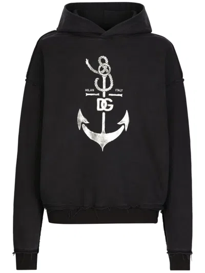 Dolce & Gabbana Sweatshirt With Navy Print In Black