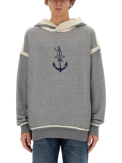 Dolce & Gabbana Sweatshirt With Navy Print In Grey