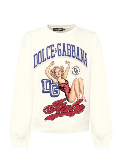 DOLCE & GABBANA SWEATSHIRT WITH PRINT AND EMBROIDERY