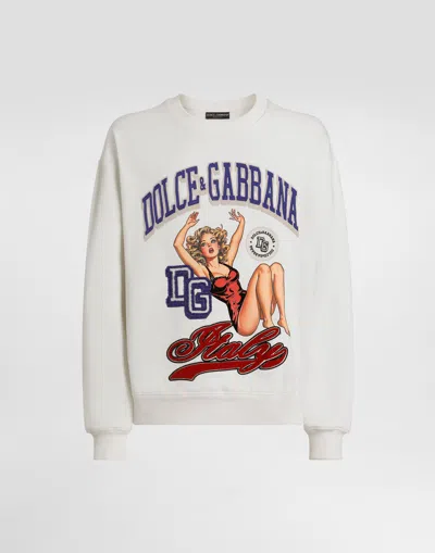 DOLCE & GABBANA SWEATSHIRT WITH PRINT AND EMBROIDERY